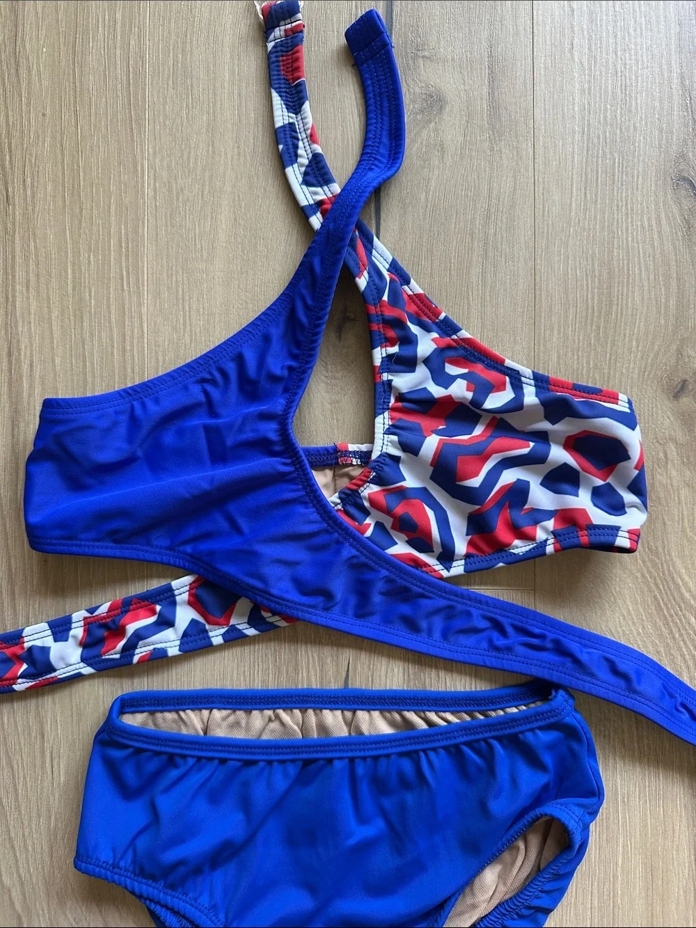 Girls Blue Geo Print Two-Piece Dance Costume